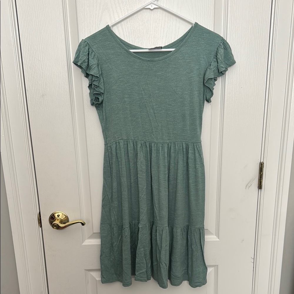 Ruffle Sleeve Green Dress